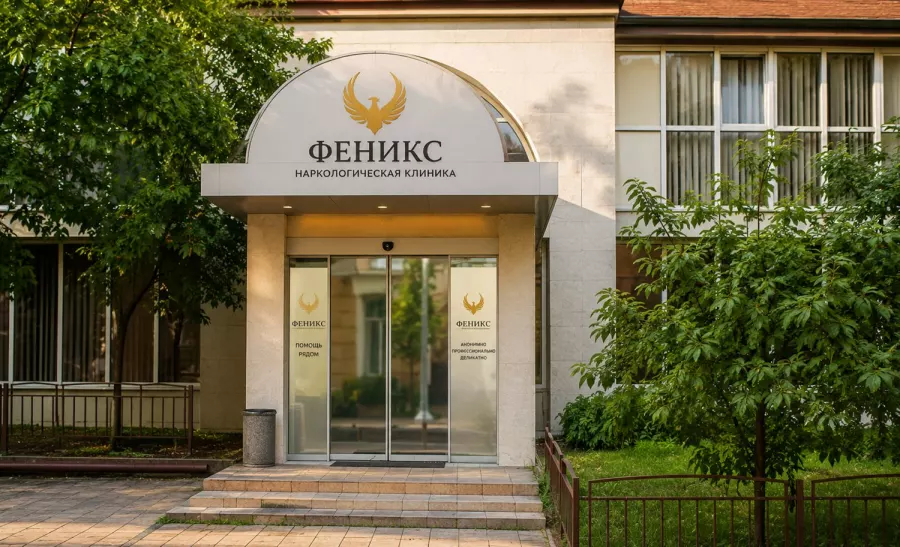 Вход в наркологическую клинику «Феникс» в Хилке